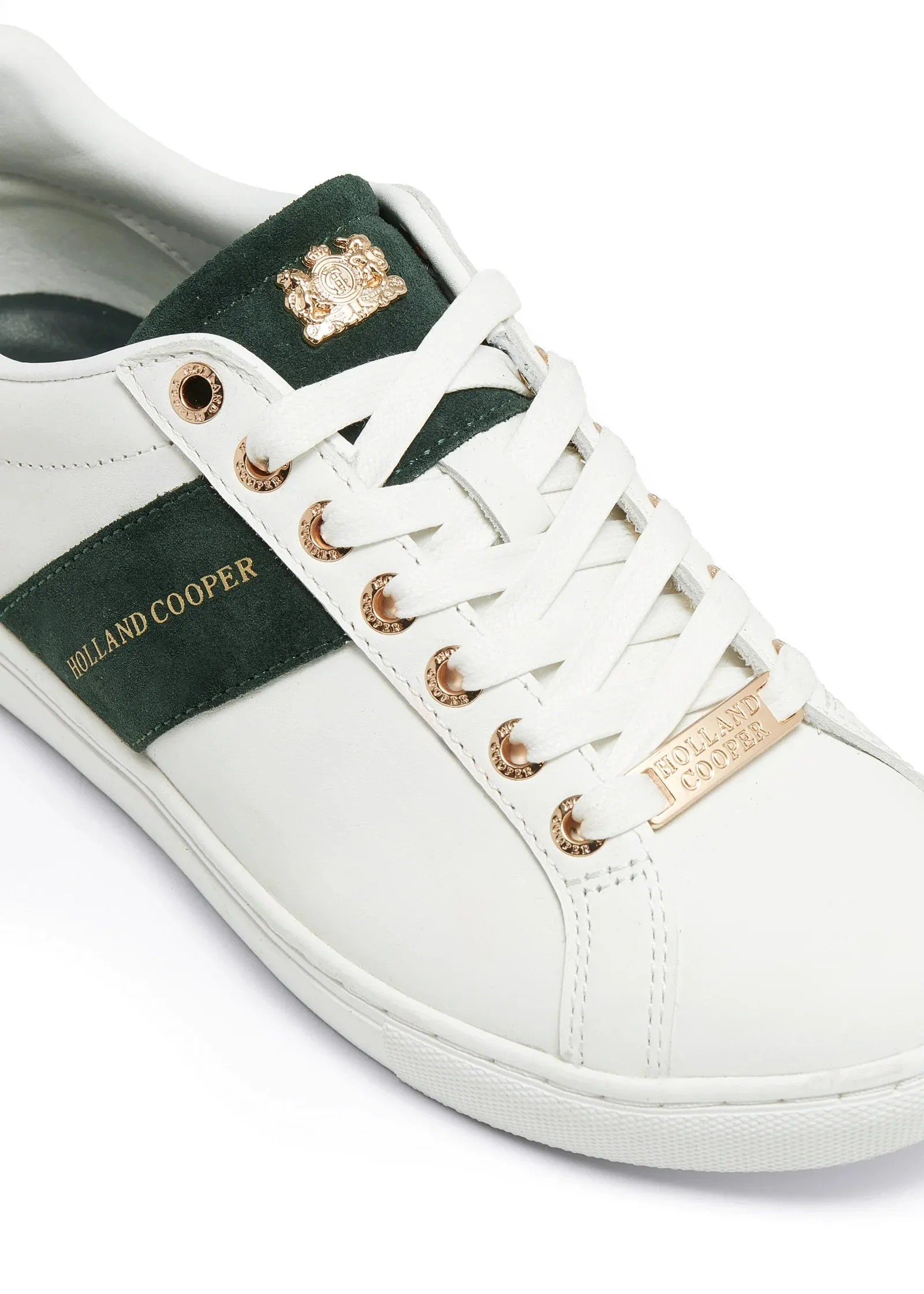 Holland Cooper Knightsbridge Court Ladies Trainer in White Racing Green