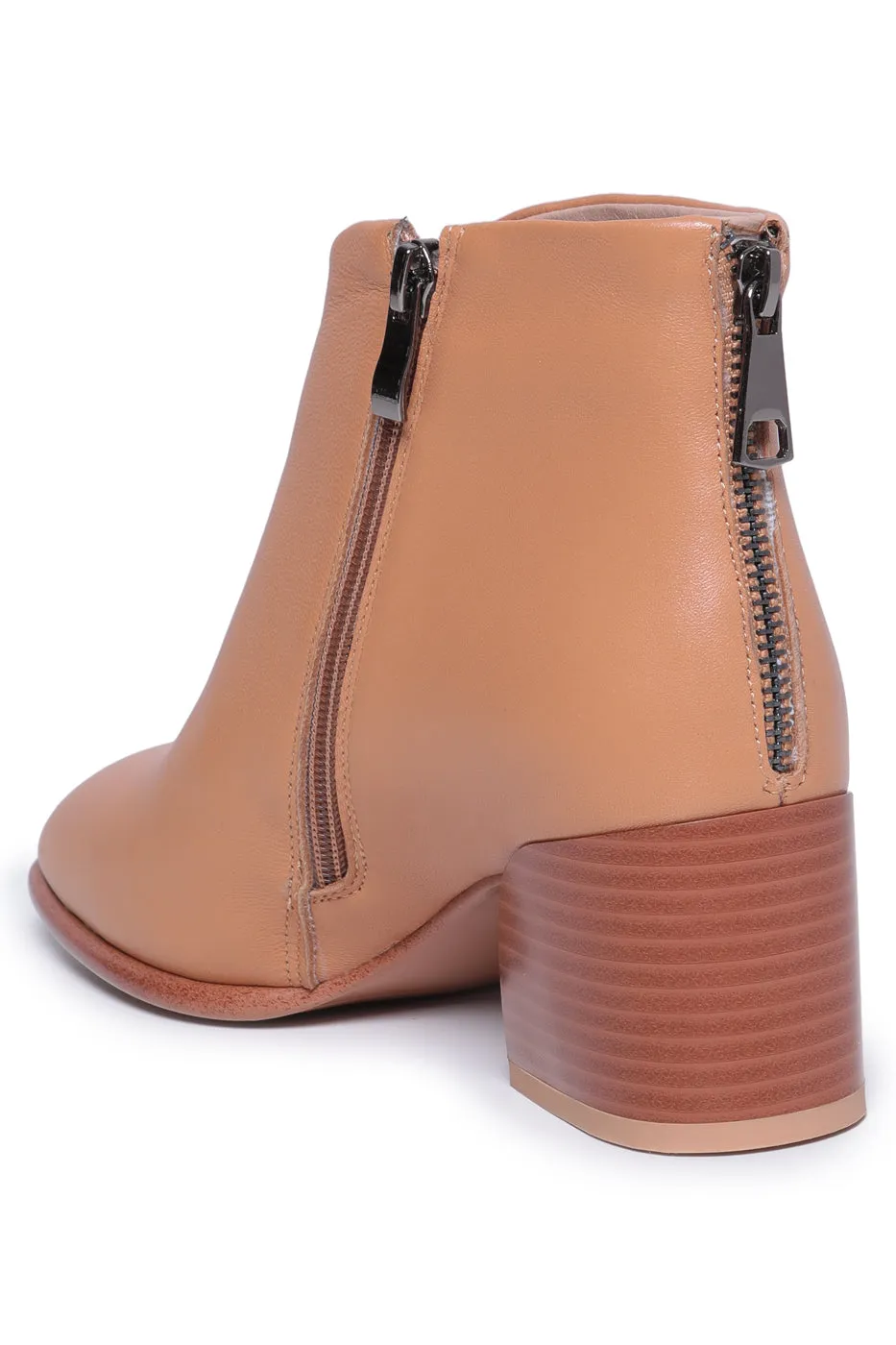 Leather Block Heel Ankle Boots - Brown