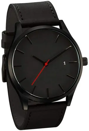 LsvtrUS Popular Low-Key Men's Quartz Wristwatch Minimalist Connotation Leather Watch (Black)