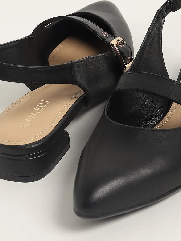 LUNA BLU Black Strappy Slingback Mules