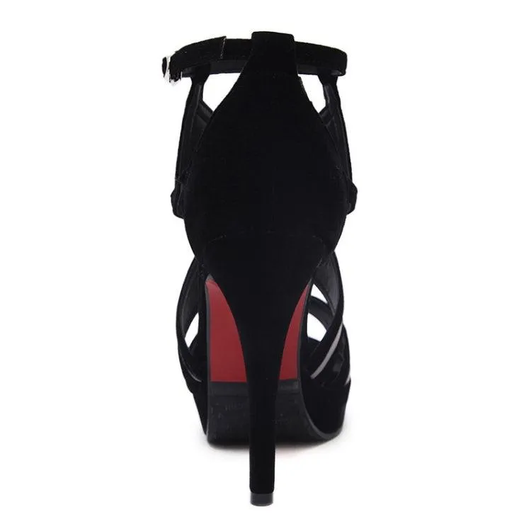 Matte Leather Geometric Design Ultra High Heel Fish Sandals