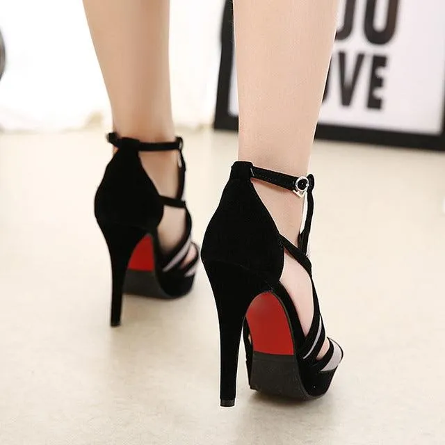 Matte Leather Geometric Design Ultra High Heel Fish Sandals