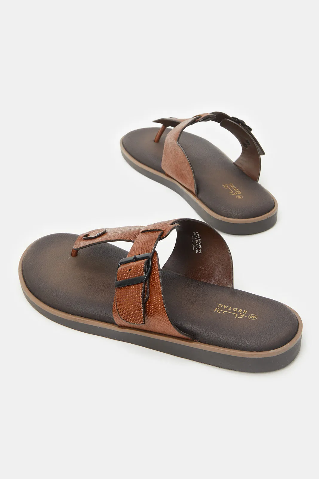 Men Brown Textured Toe Post Sandal