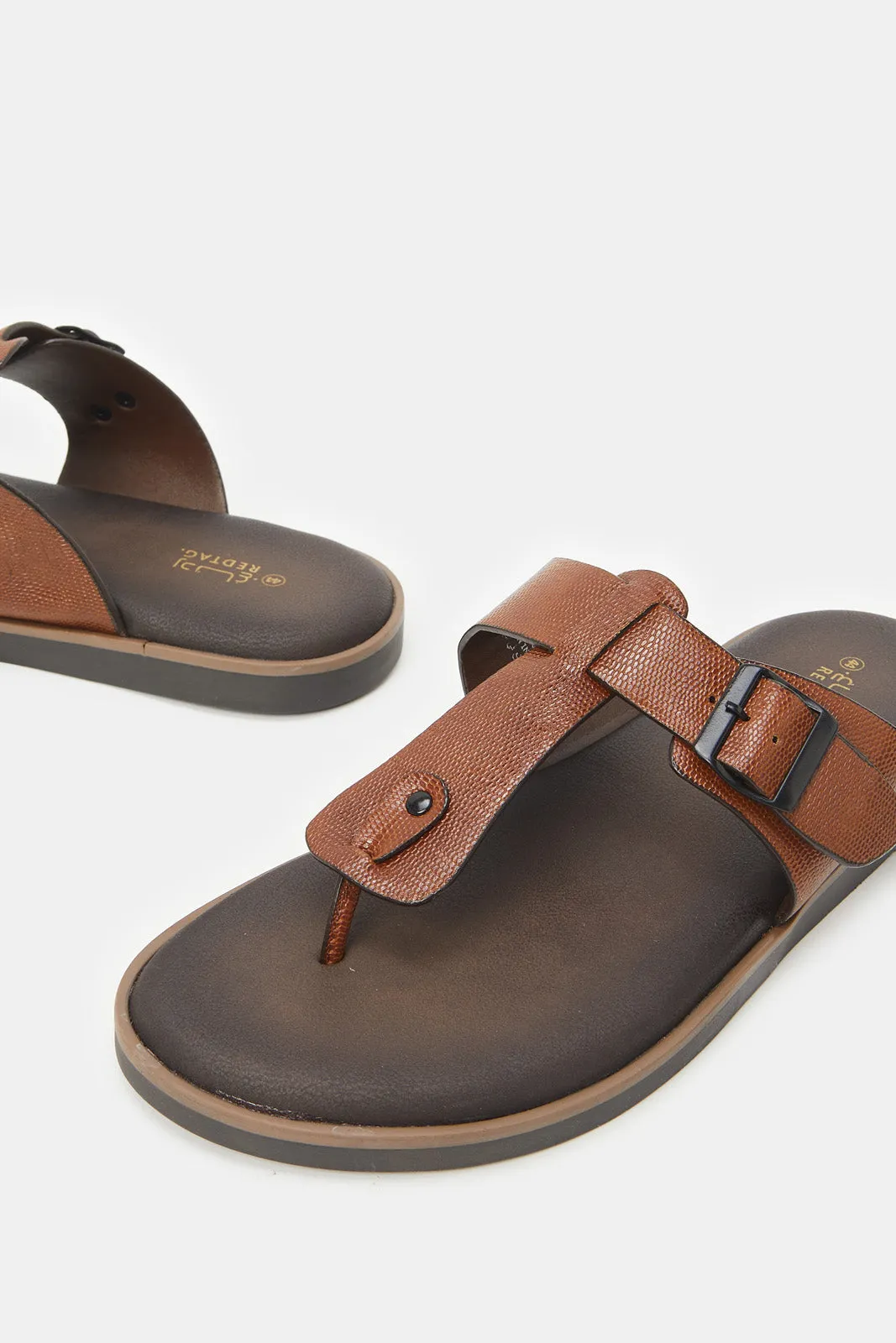 Men Brown Textured Toe Post Sandal