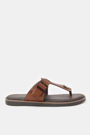 Men Brown Textured Toe Post Sandal