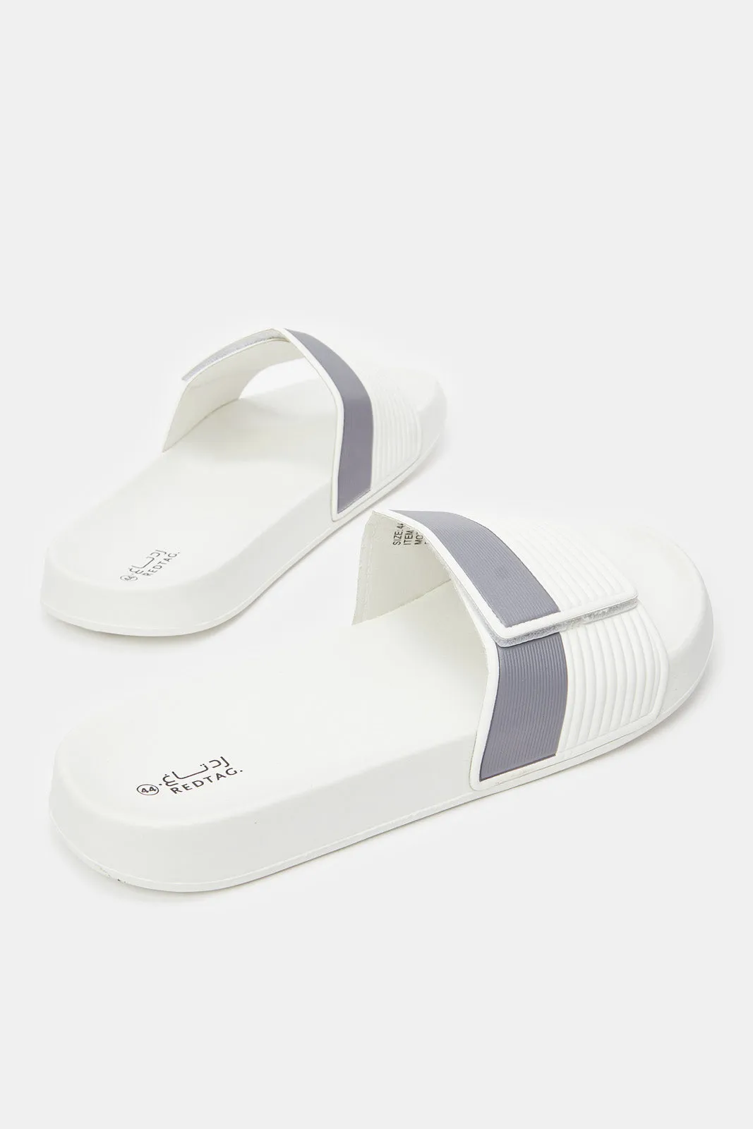 Men White Stripe Slide With Velcro