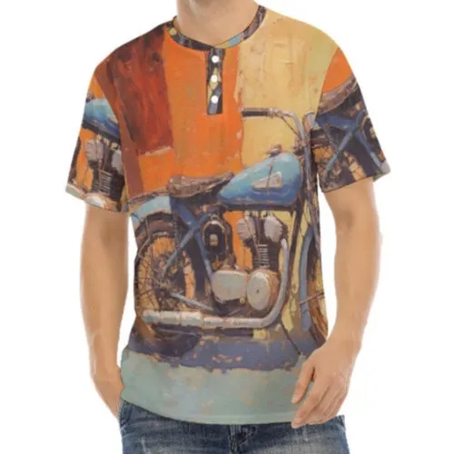 Men's Short Sleeve T-shirt With Button Closure #y173 motorcycle print