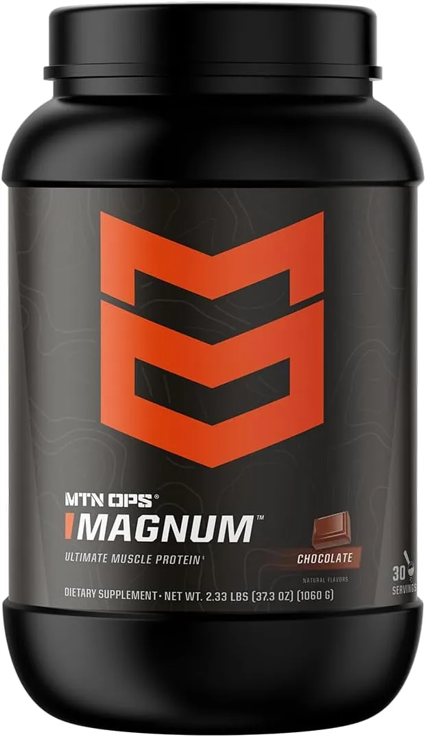 MTN OPS, Magnum Chocolate Protein Powder, 23g of Whey Isolate Protein & Milk Protein with BCAAs, Zero Sugar & Gluten Free 30-Serving Tub