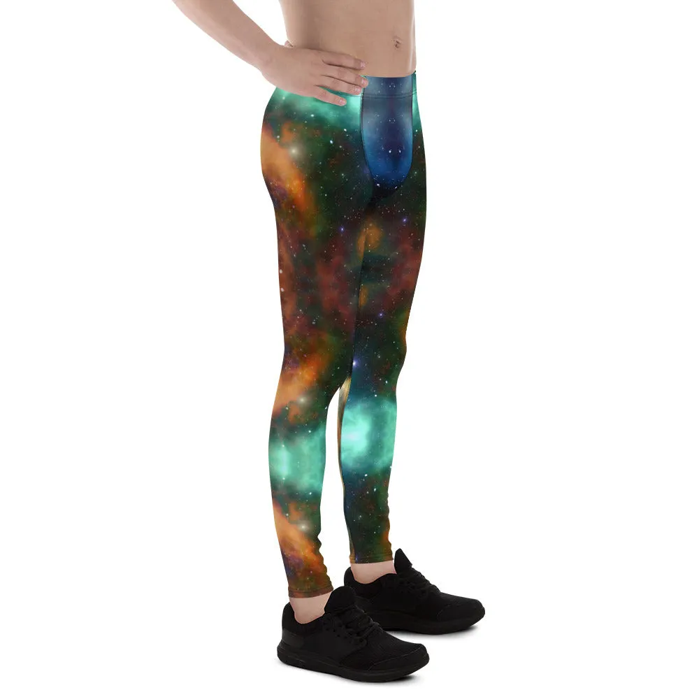 Mystic Galaxy Men's Leggings, Mens Lightning Storm Pants, Thunder Lightning Leggings For Men-Made in USA/EU/MX