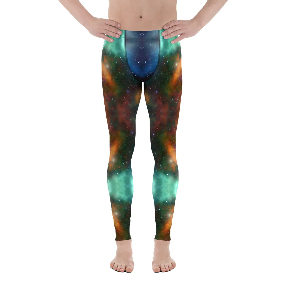 Mystic Galaxy Men's Leggings, Mens Lightning Storm Pants, Thunder Lightning Leggings For Men-Made in USA/EU/MX