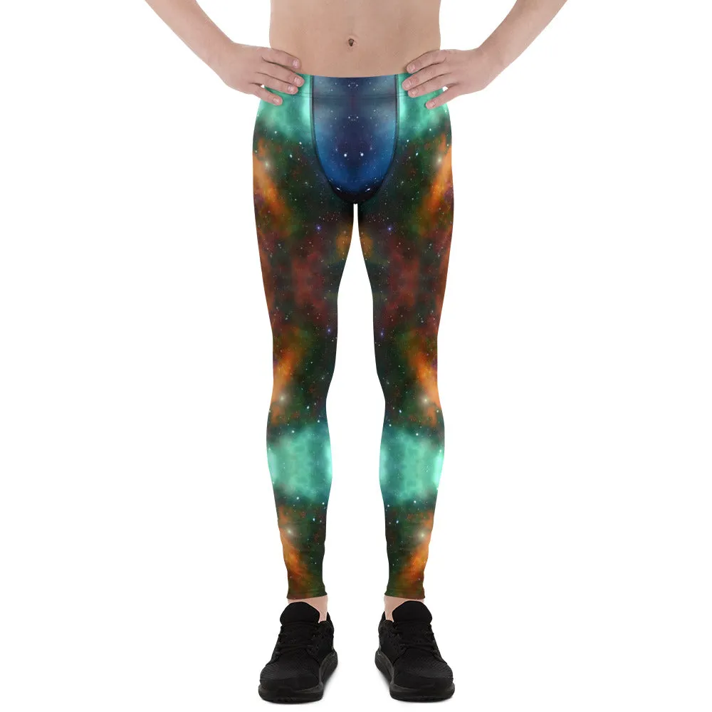 Mystic Galaxy Men's Leggings, Mens Lightning Storm Pants, Thunder Lightning Leggings For Men-Made in USA/EU/MX