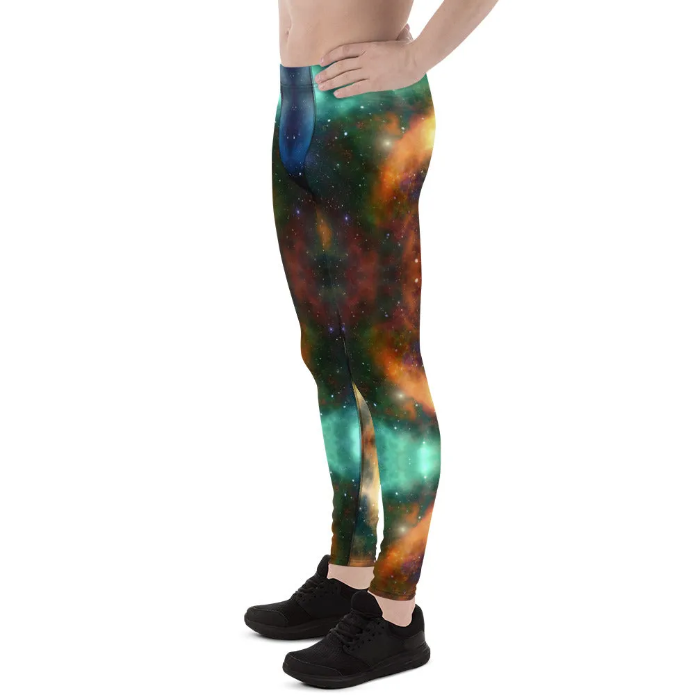 Mystic Galaxy Men's Leggings, Mens Lightning Storm Pants, Thunder Lightning Leggings For Men-Made in USA/EU/MX