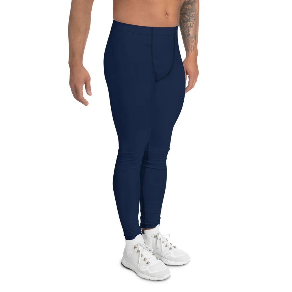 Navy Blue Men's Leggings, Modern Solid Color Meggings Compression Tights-Made in USA/EU