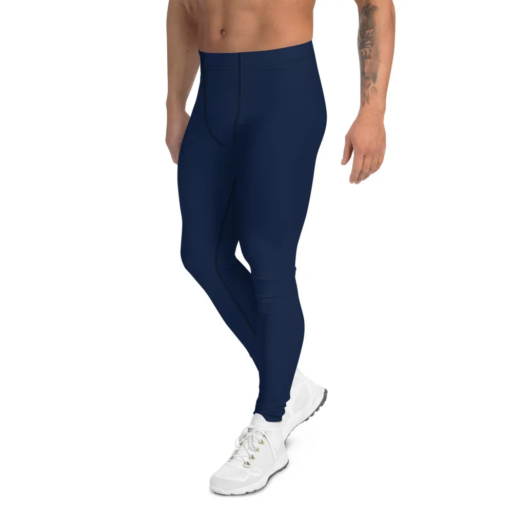 Navy Blue Men's Leggings, Modern Solid Color Meggings Compression Tights-Made in USA/EU