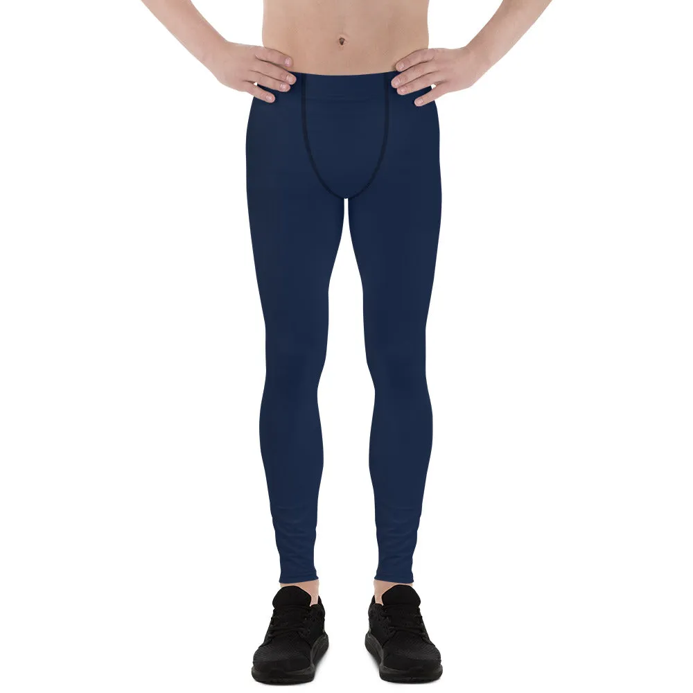 Navy Blue Men's Leggings, Modern Solid Color Meggings Compression Tights-Made in USA/EU