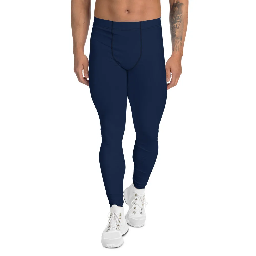 Navy Blue Men's Leggings, Modern Solid Color Meggings Compression Tights-Made in USA/EU