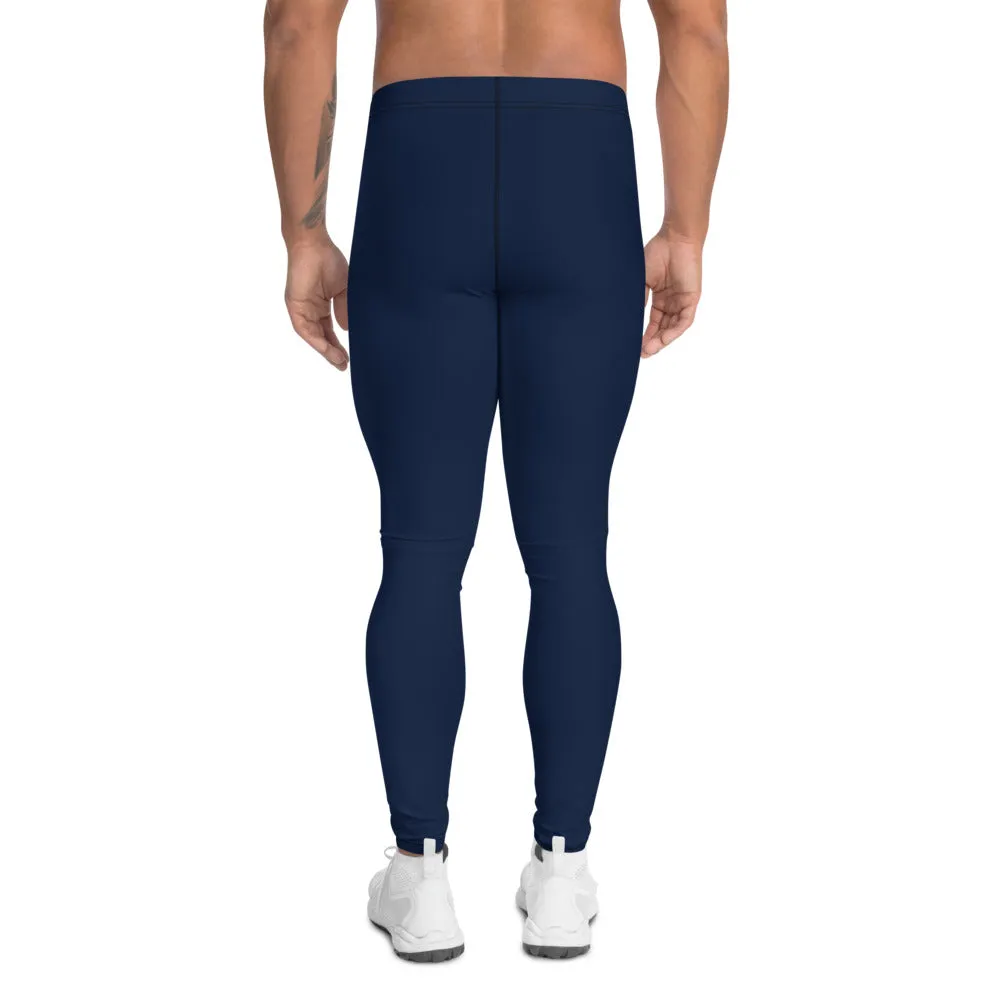 Navy Blue Men's Leggings, Modern Solid Color Meggings Compression Tights-Made in USA/EU