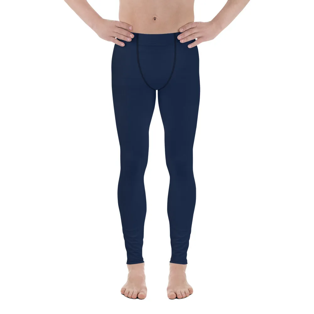 Navy Blue Men's Leggings, Modern Solid Color Meggings Compression Tights-Made in USA/EU