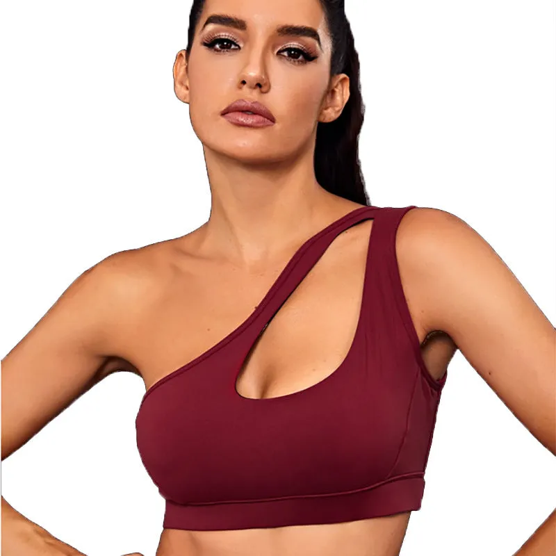 One Shoulder Sports Sexy Bra for Women with Hollow Design