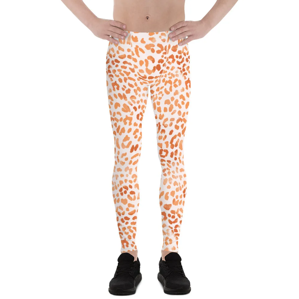 Orange Leopard Print Men's Leggings, Animal Leopard Print Best Designer Meggings Tights-Made in USA/EU/MX