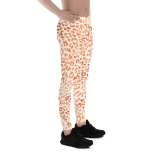 Orange Leopard Print Men's Leggings, Animal Leopard Print Best Designer Meggings Tights-Made in USA/EU/MX