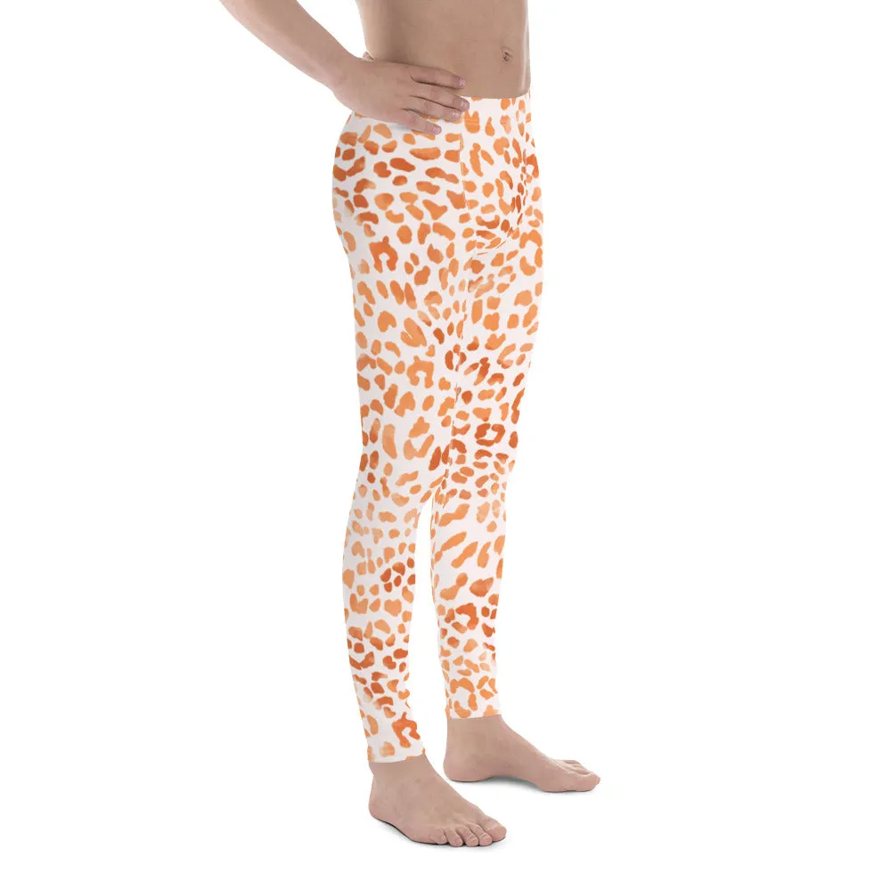 Orange Leopard Print Men's Leggings, Animal Leopard Print Best Designer Meggings Tights-Made in USA/EU/MX