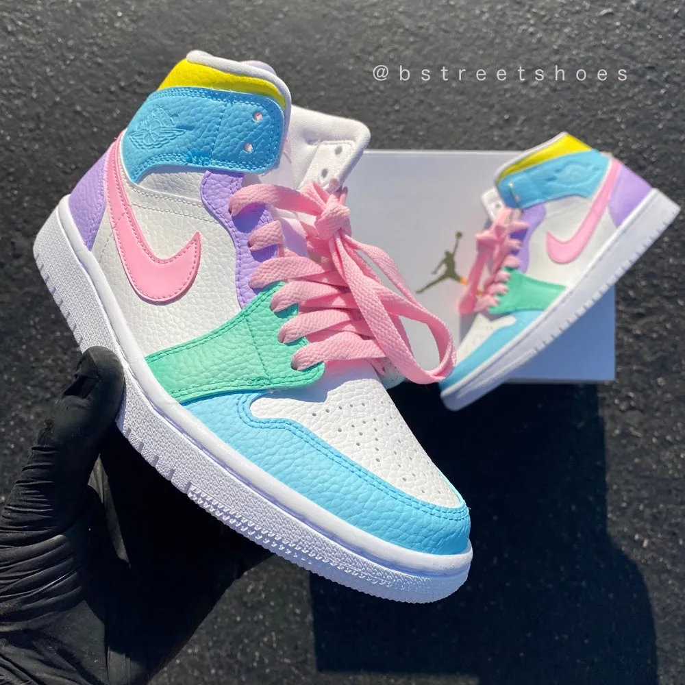 Pastel Jordan 1 Mid - Custom Nike Jordans Sneakers