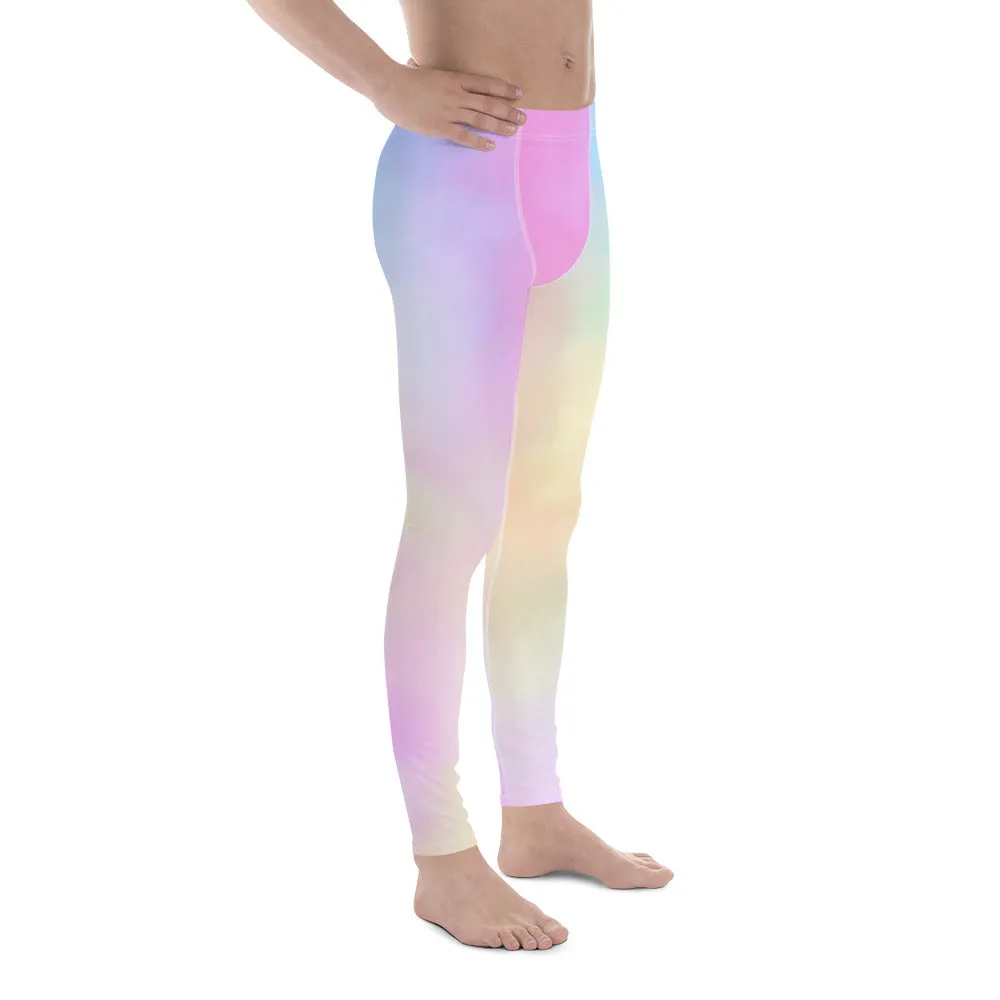 Pastel Pink Abstract Men's Leggings, Fun Colorful Meggings Running Tights For Men-Made in USA/EU/MX