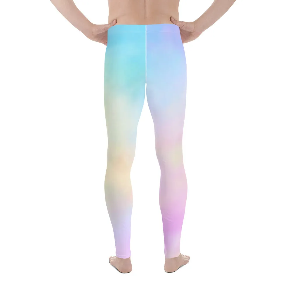 Pastel Pink Abstract Men's Leggings, Fun Colorful Meggings Running Tights For Men-Made in USA/EU/MX