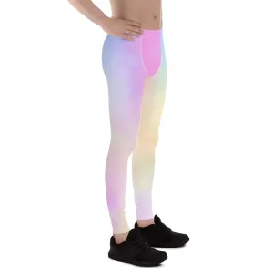 Pastel Pink Abstract Men's Leggings, Fun Colorful Meggings Running Tights For Men-Made in USA/EU/MX