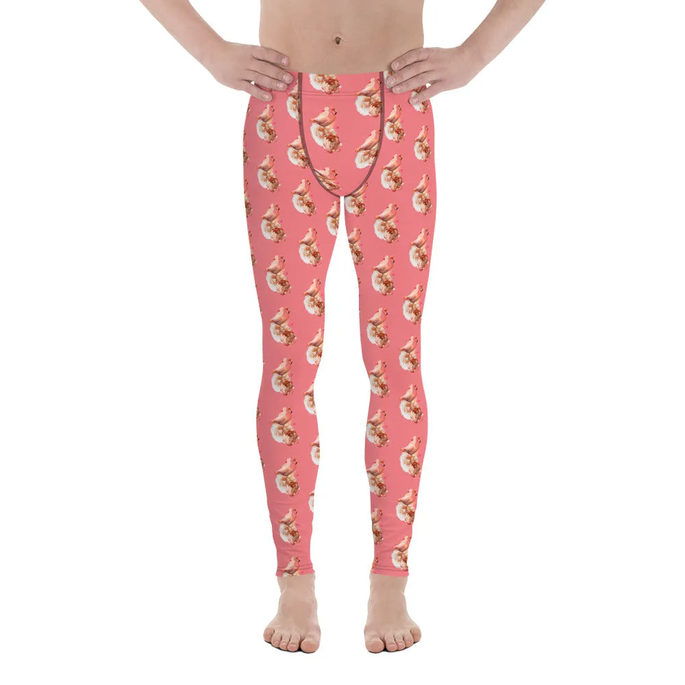 Peach Flamingo Men's Leggings, Cute Pink Meggings Compression Tights-Made in USA/EU