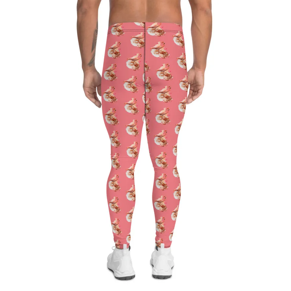 Peach Flamingo Men's Leggings, Cute Pink Meggings Compression Tights-Made in USA/EU