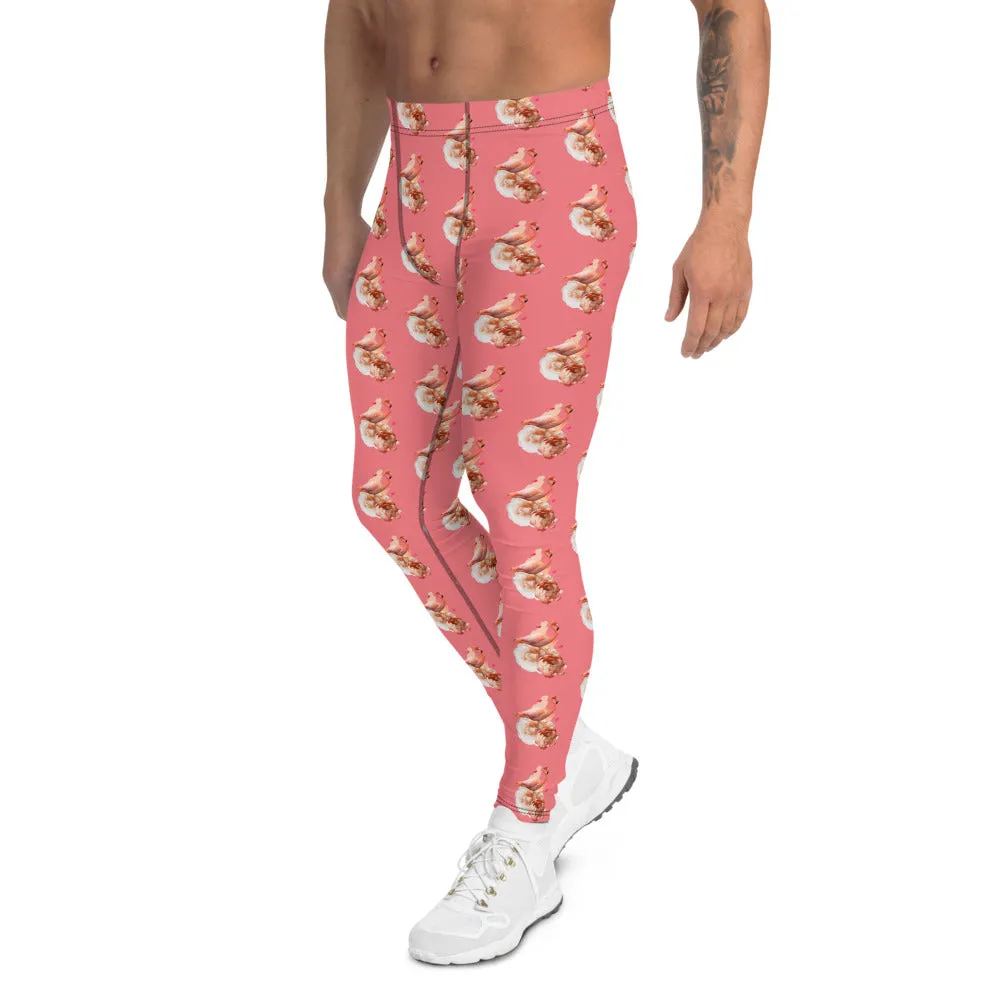 Peach Flamingo Men's Leggings, Cute Pink Meggings Compression Tights-Made in USA/EU