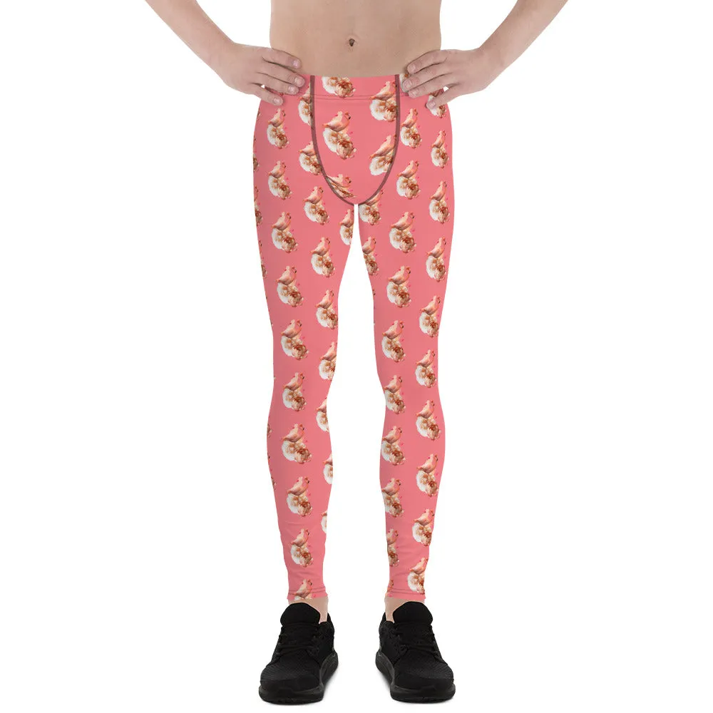 Peach Flamingo Men's Leggings, Cute Pink Meggings Compression Tights-Made in USA/EU