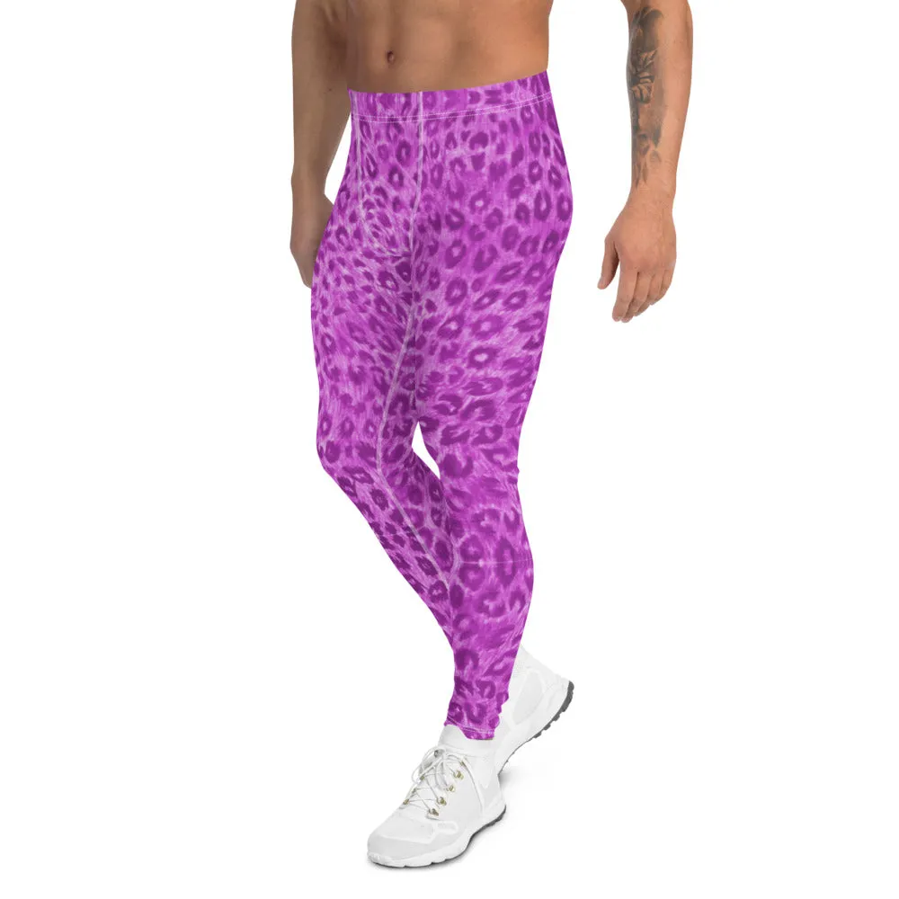 Pink Leopard Men's Leggings, Animal Print Sexy Party Meggings Compression Tights -Made in USA/MX/ EU