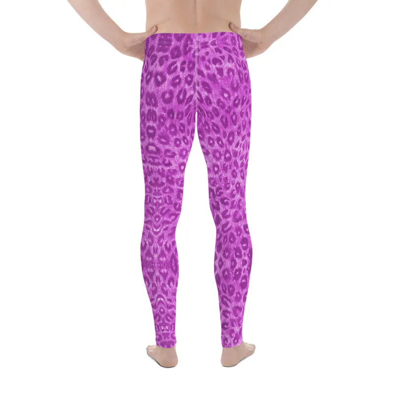 Pink Leopard Men's Leggings, Animal Print Sexy Party Meggings Compression Tights -Made in USA/MX/ EU