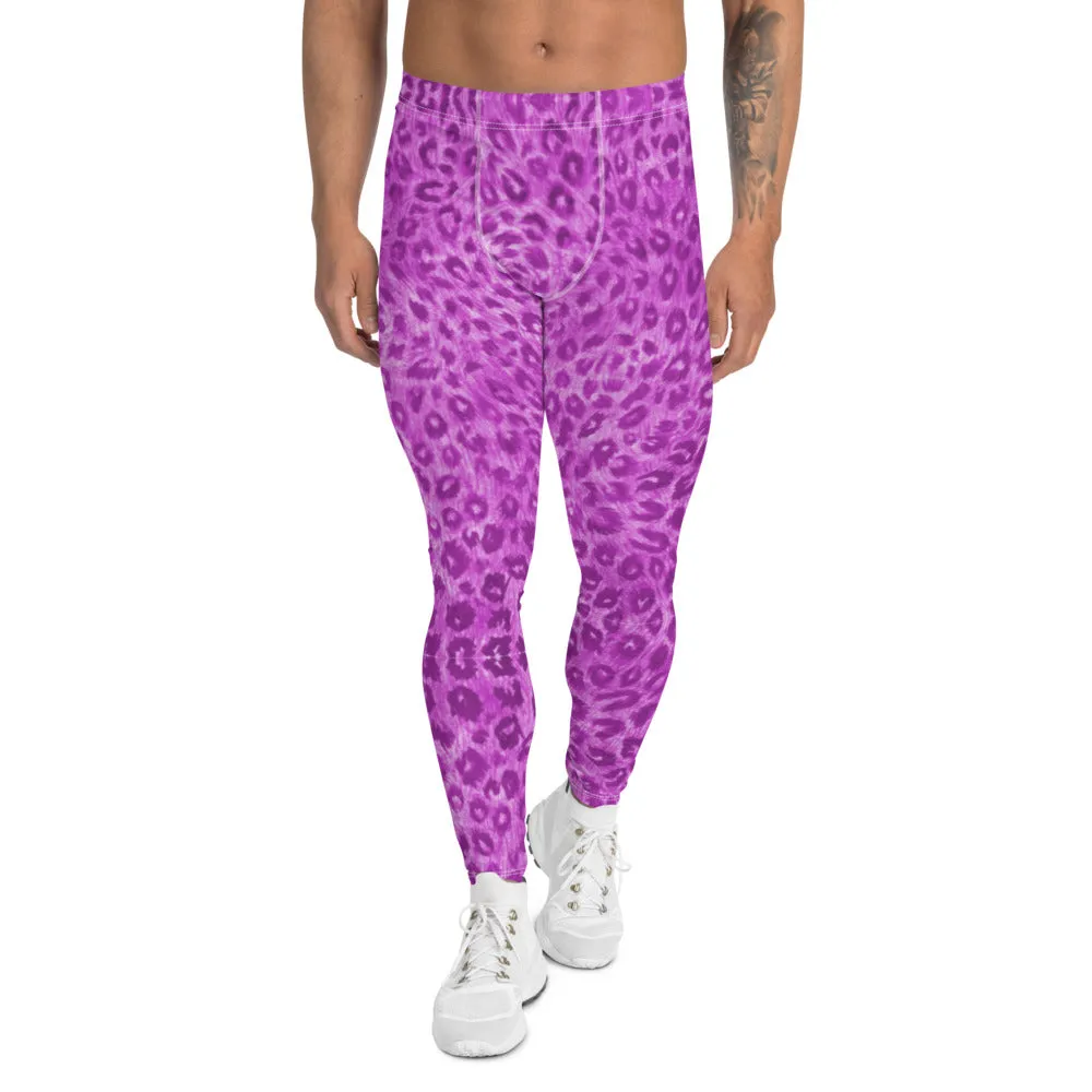 Pink Leopard Men's Leggings, Animal Print Sexy Party Meggings Compression Tights -Made in USA/MX/ EU