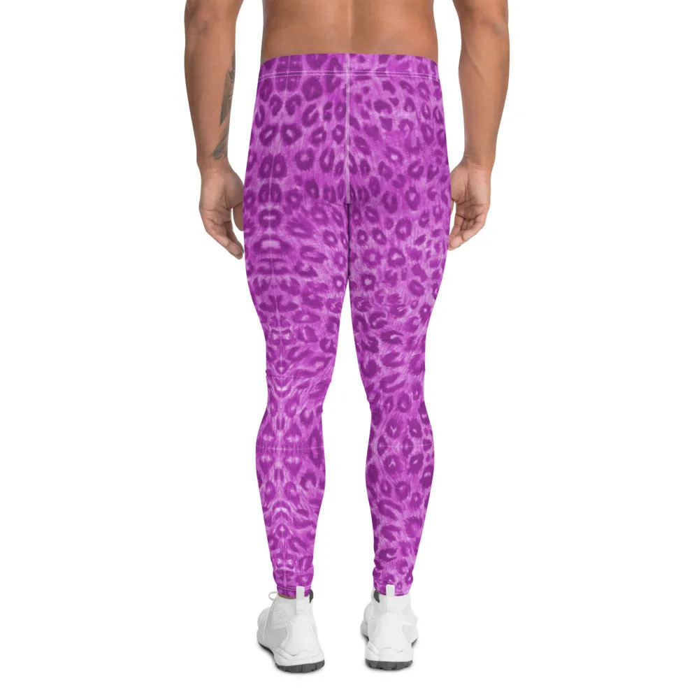 Pink Leopard Men's Leggings, Animal Print Sexy Party Meggings Compression Tights -Made in USA/MX/ EU