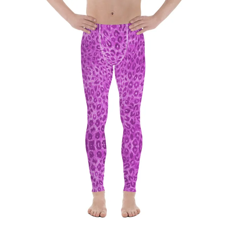 Pink Leopard Men's Leggings, Animal Print Sexy Party Meggings Compression Tights -Made in USA/MX/ EU