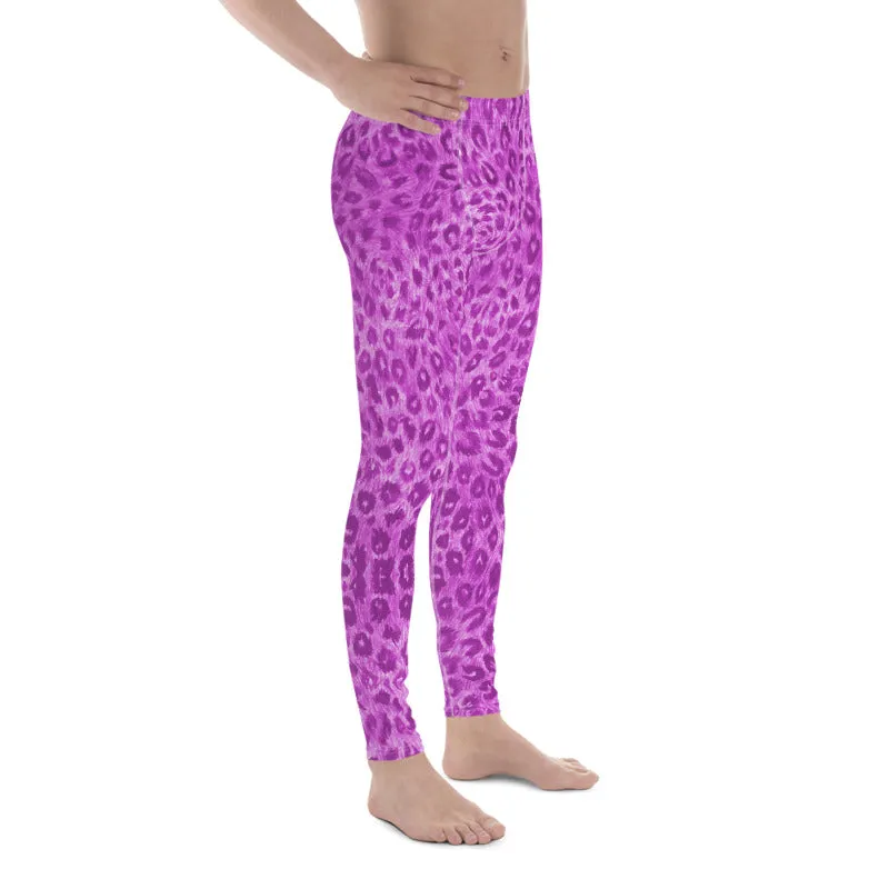 Pink Leopard Men's Leggings, Animal Print Sexy Party Meggings Compression Tights -Made in USA/MX/ EU