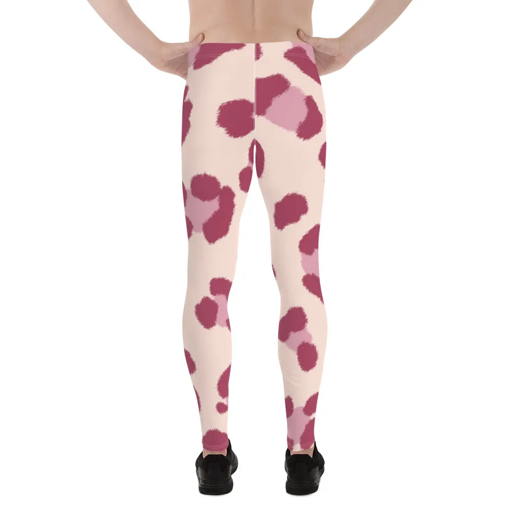 Pink Leopard Print Men's Leggings, Animal Leopard Print Best Designer Meggings Tights-Made in USA/EU/MX