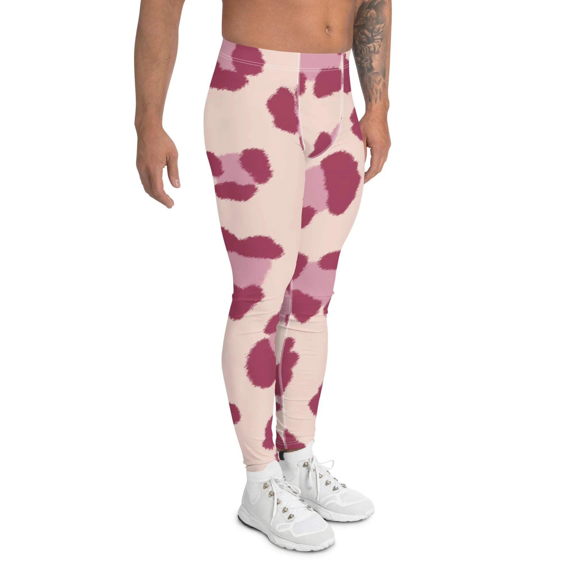 Pink Leopard Print Men's Leggings, Animal Leopard Print Best Designer Meggings Tights-Made in USA/EU/MX