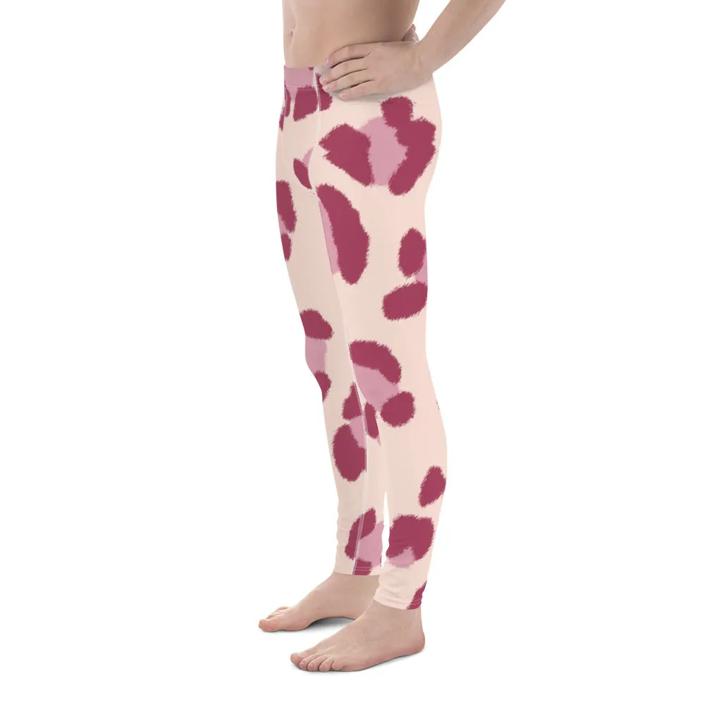 Pink Leopard Print Men's Leggings, Animal Leopard Print Best Designer Meggings Tights-Made in USA/EU/MX