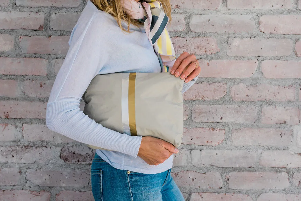 Pouch to Purse - Earth Gray with Silver & Gold Stripes