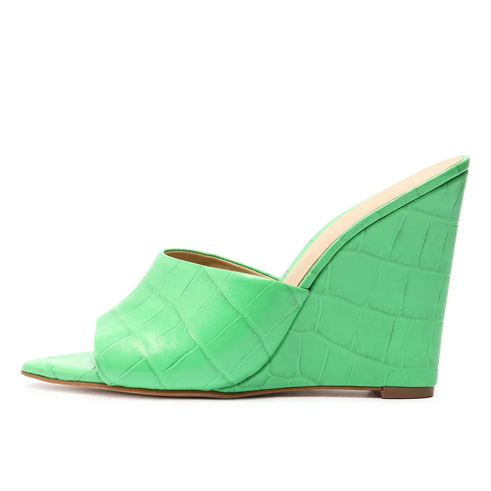 Pre Order:  Croc Print Pointed Open Toe Mule Sandals