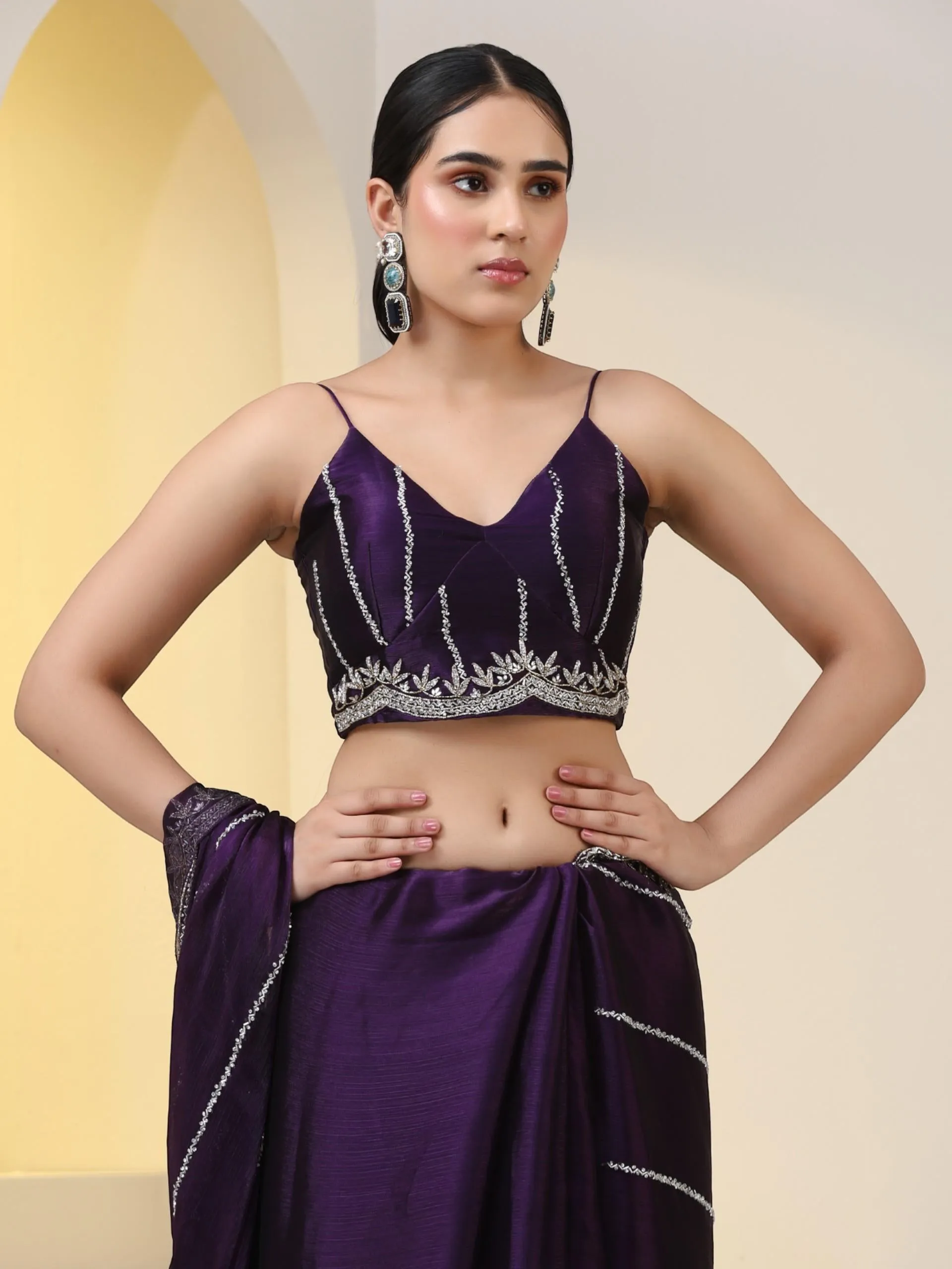 Prized Possession Purple Organza Chiffon Saree with Cut Dana Embroidery with Embroidered Blouse Fabric