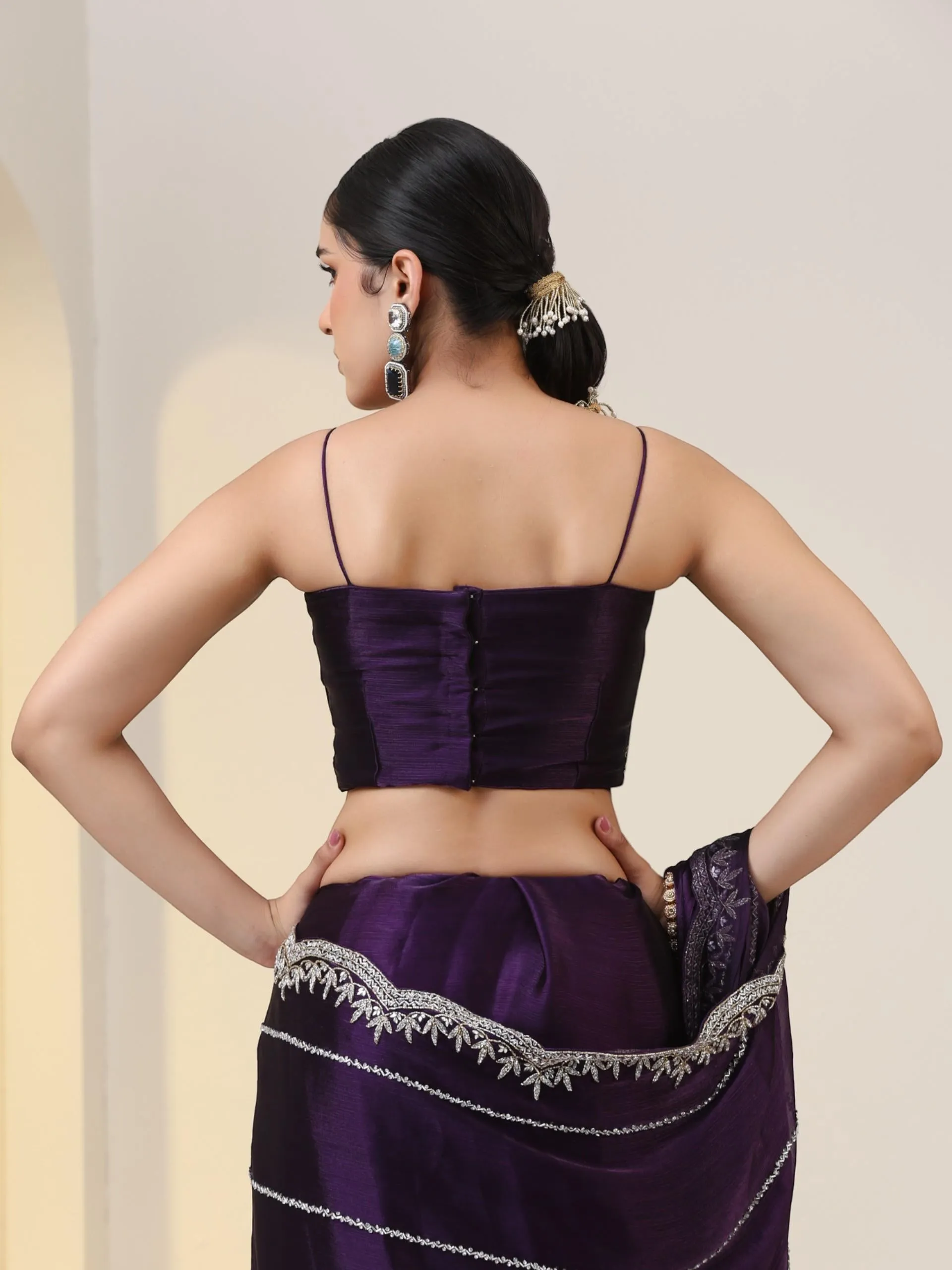 Prized Possession Purple Organza Chiffon Saree with Cut Dana Embroidery with Embroidered Blouse Fabric