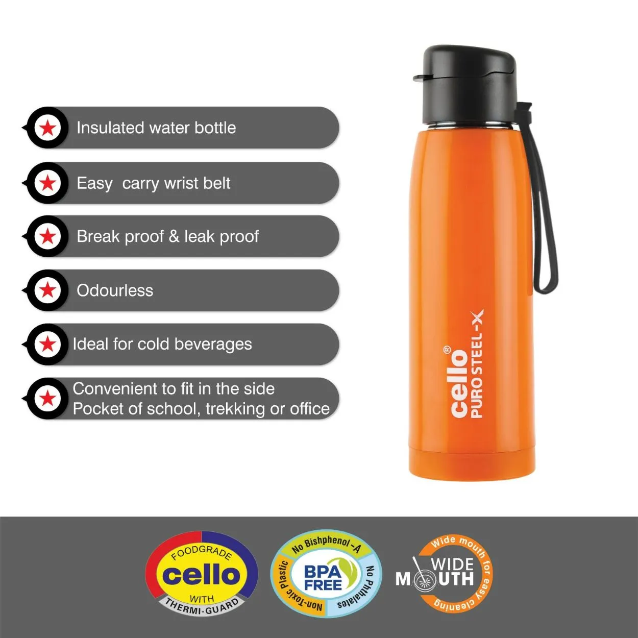 Puro Steel-X Cooper 600 Water Bottle, 630ml