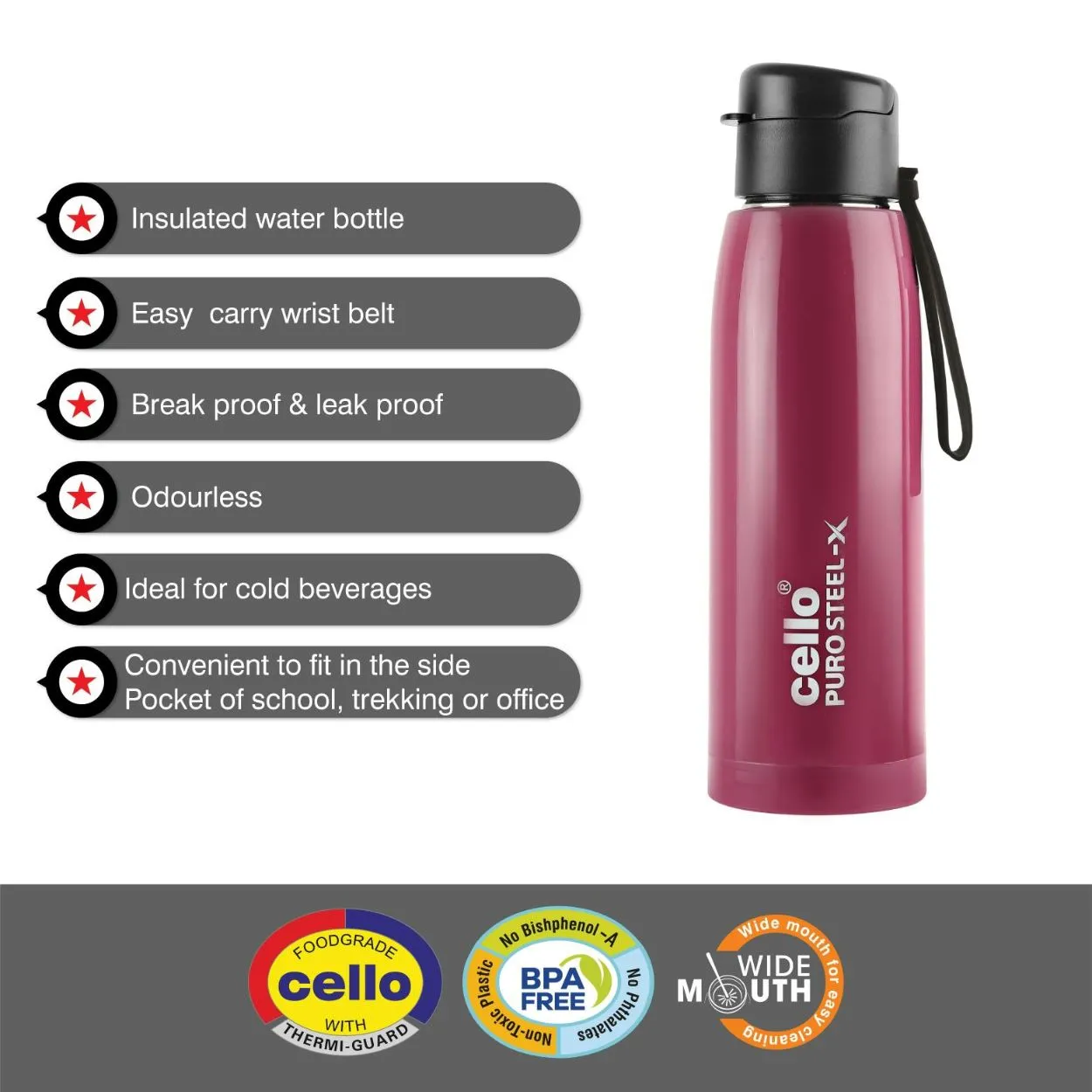 Puro Steel-X Cooper 600 Water Bottle, 630ml