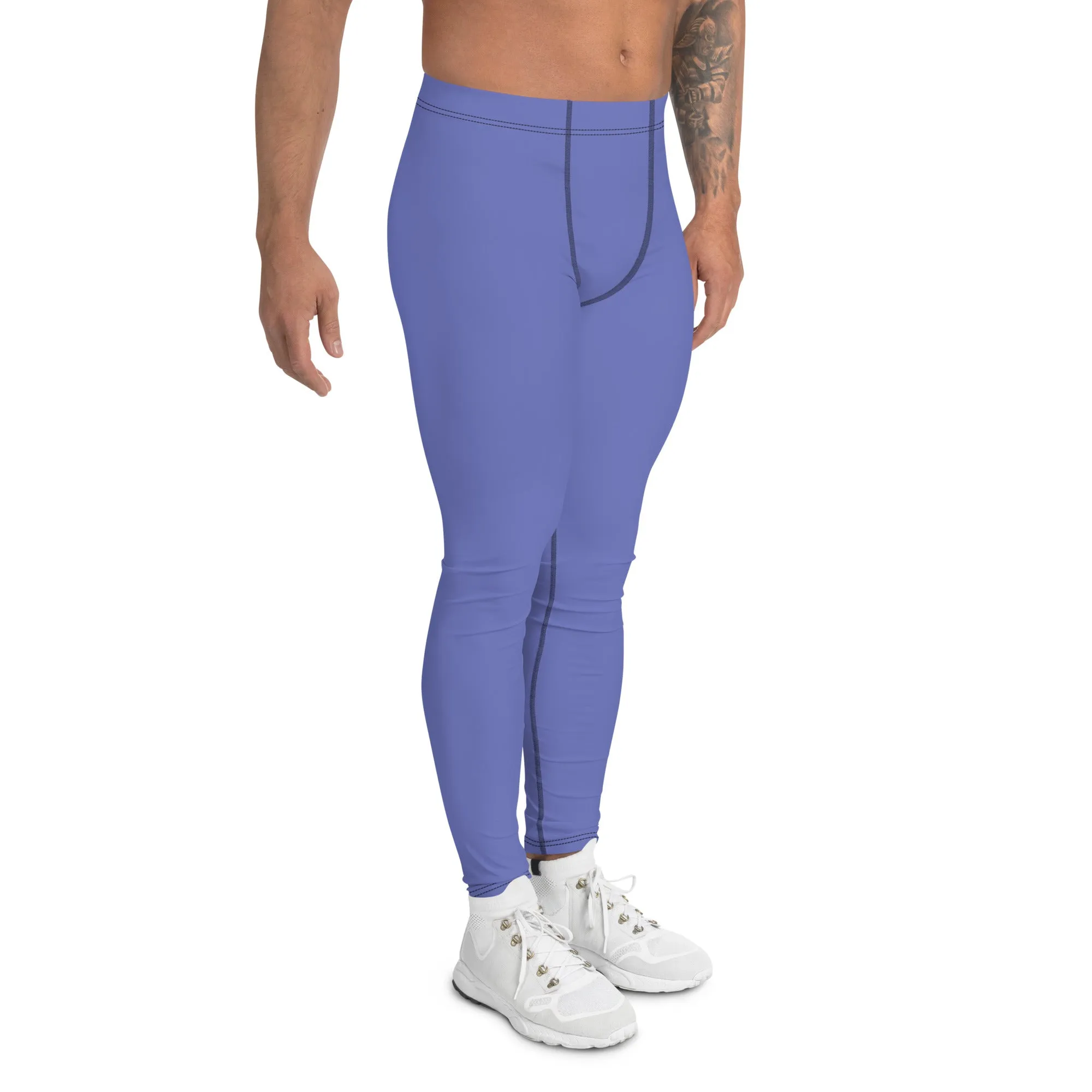 Purple Solid Color Men's Leggings, Solid Lavender Purple Color Men's Tights Compression Pants - Made in USA/EU/MX